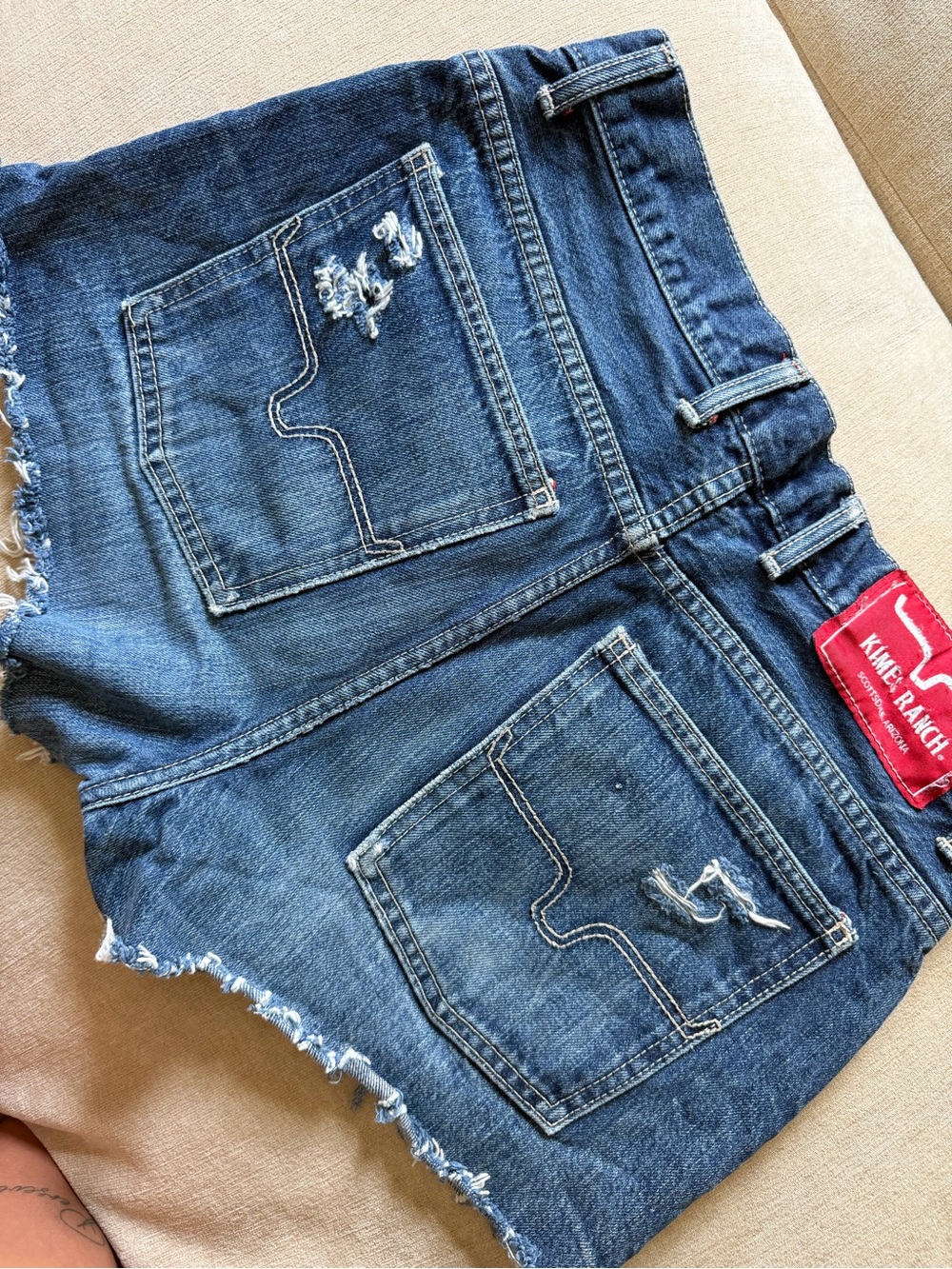 Kimes Ranch Distressed Dark Blue Denim Shorts